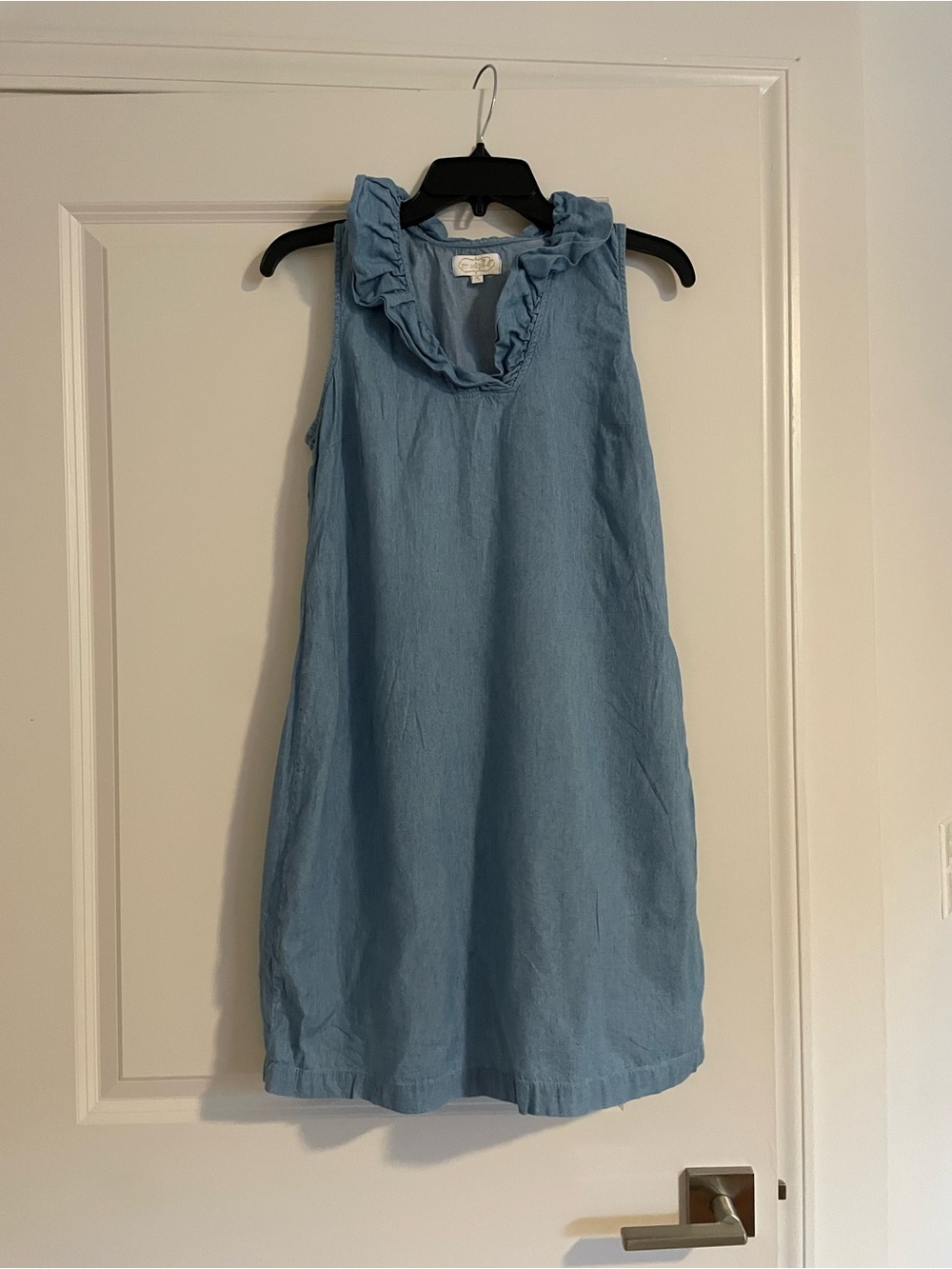 Mud Pie Light Blue Ruffle Neck Sleeveless Dress